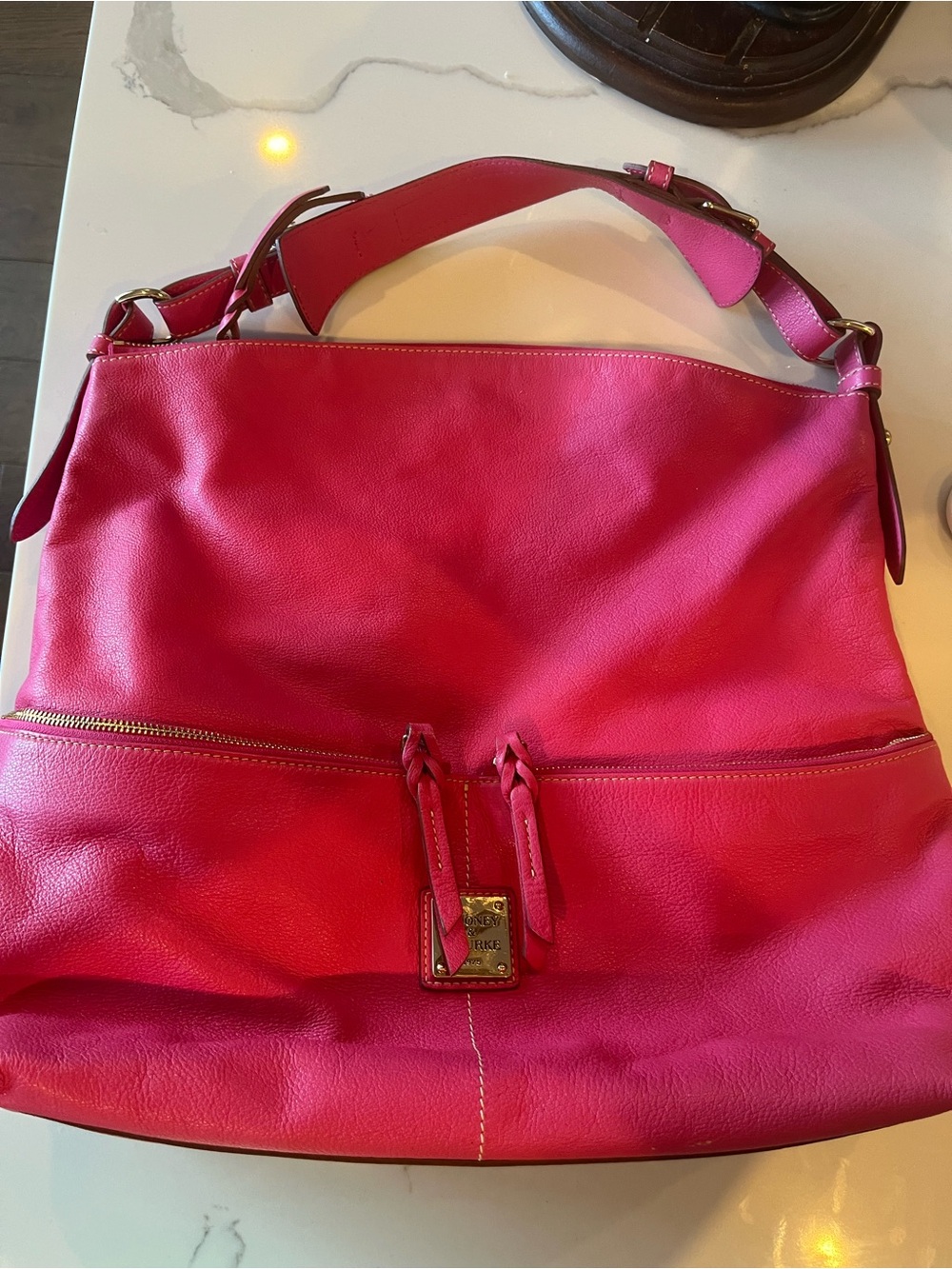 Dooney and Bourke VintageWomen’s Pink Leather Large Shoulder Bag with Gold Zippe